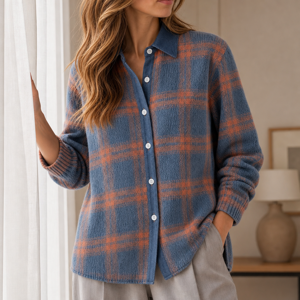 Ravello Plaid Knit Sweater in Blue