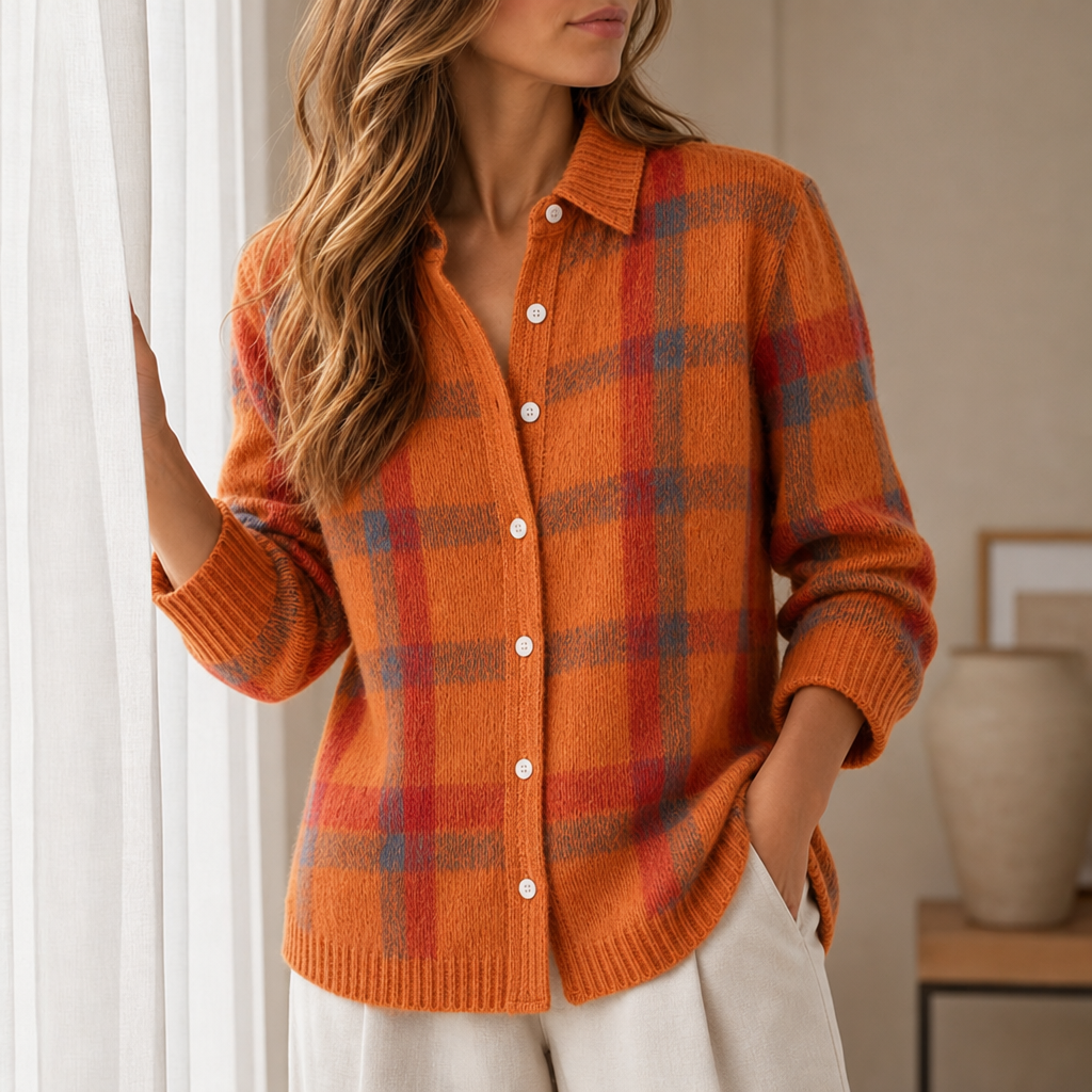 Ravello Plaid Knit Sweater in Orange