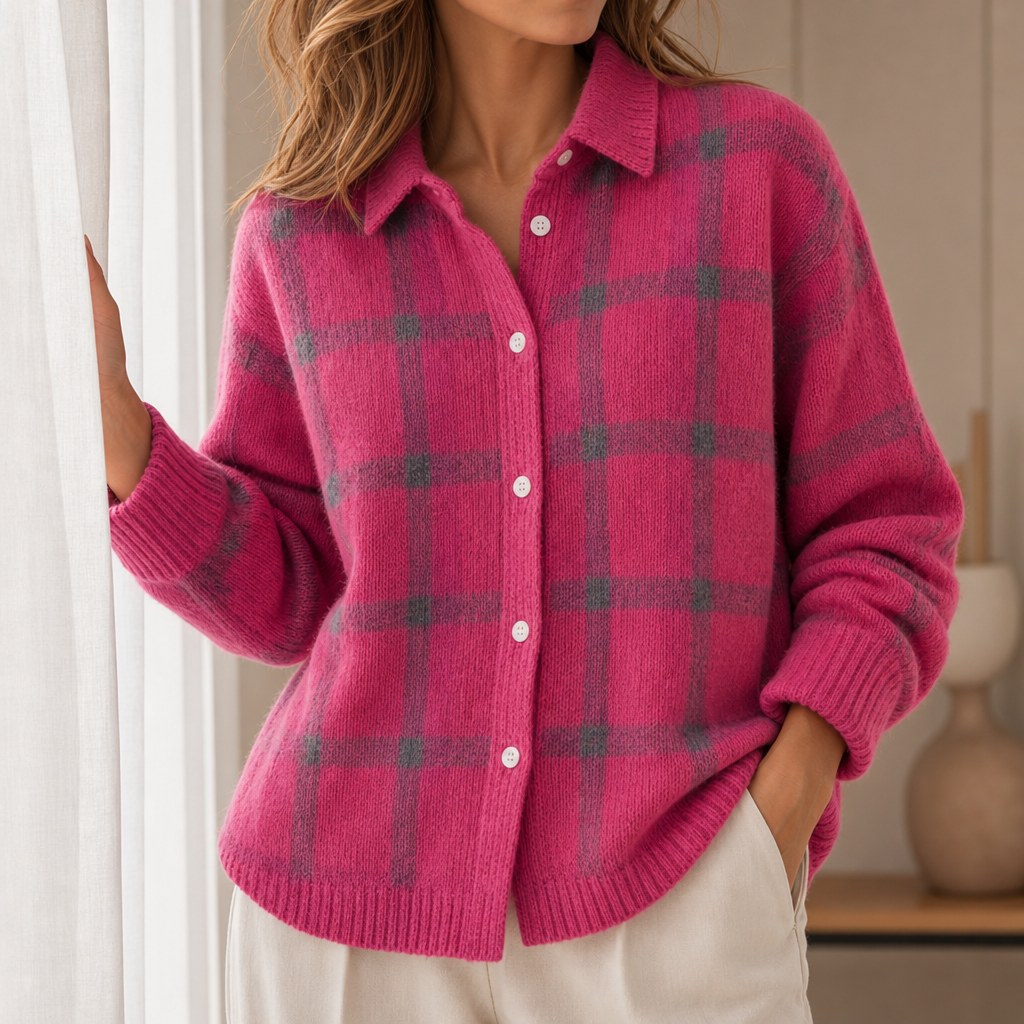 Ravello Plaid Knit Sweater in Pink