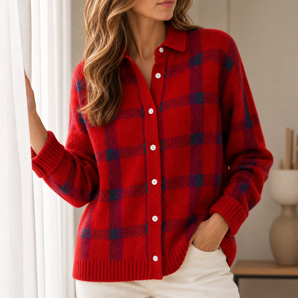 Ravello Plaid Knit Sweater in Red