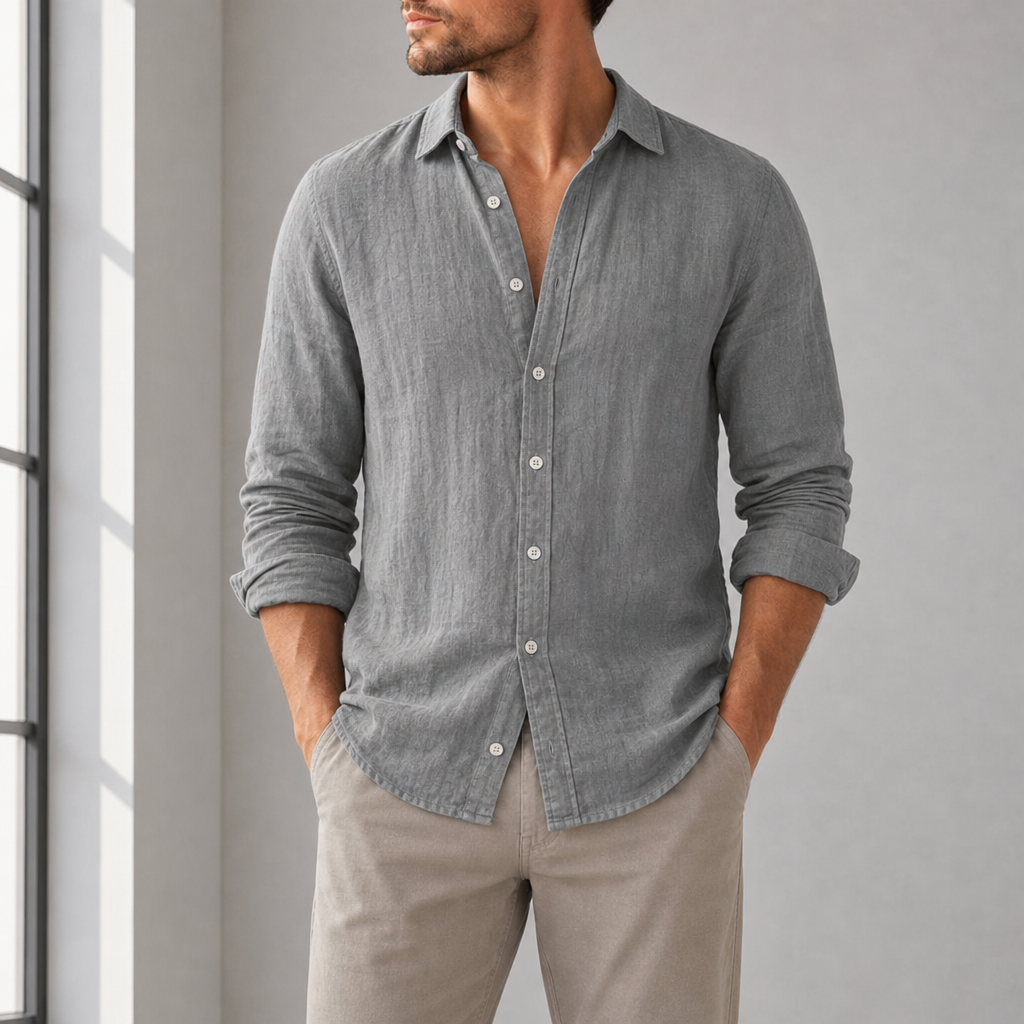 Roquebrune Linen Long Sleeve Shirt in Gray