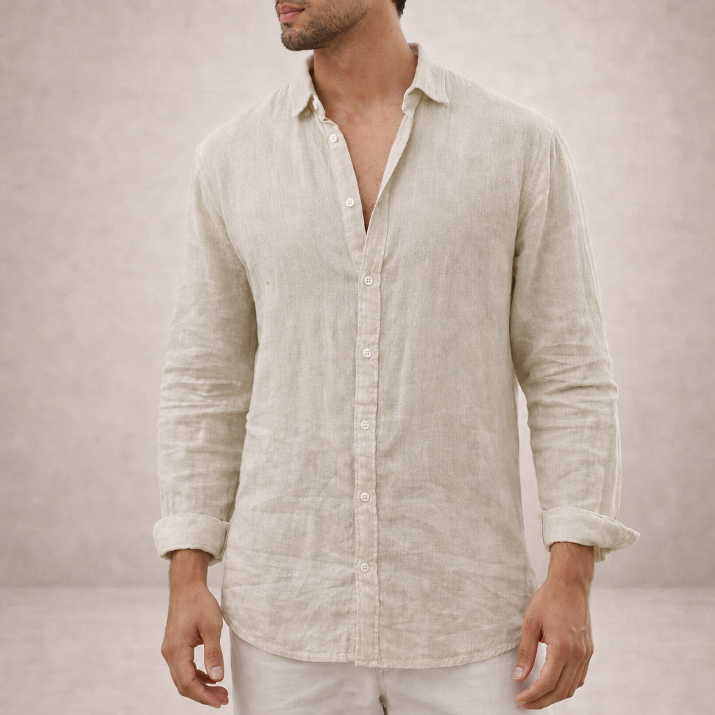 Roquebrune Linen Long Sleeve Shirt in Khaki