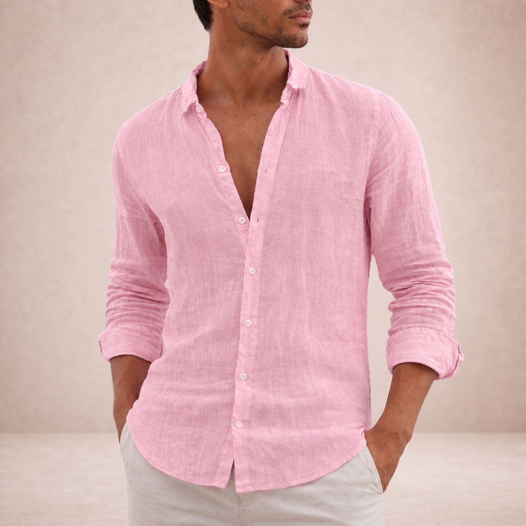 Roquebrune Linen Long Sleeve Shirt in Pink