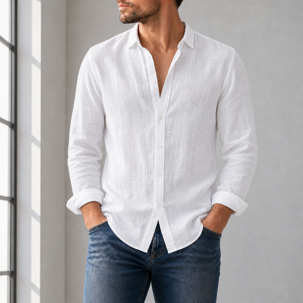 Roquebrune Linen Long Sleeve Shirt in White