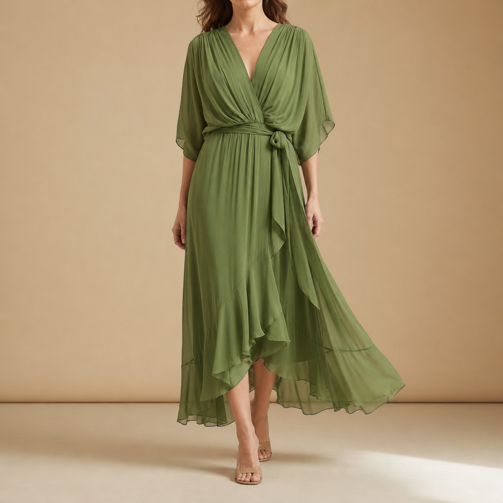 Roquebrune Wrap Midi Dress in Green