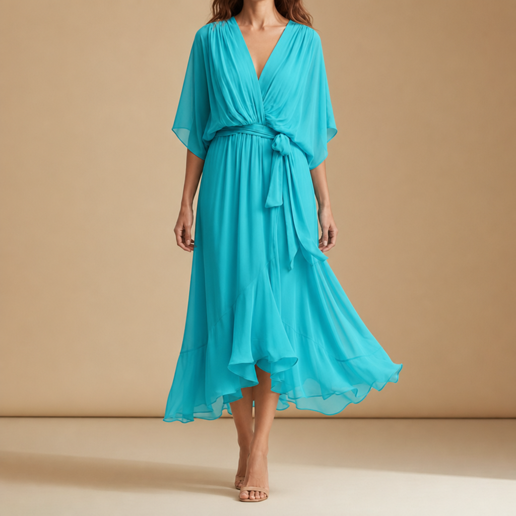 Roquebrune Wrap Midi Dress in Blue
