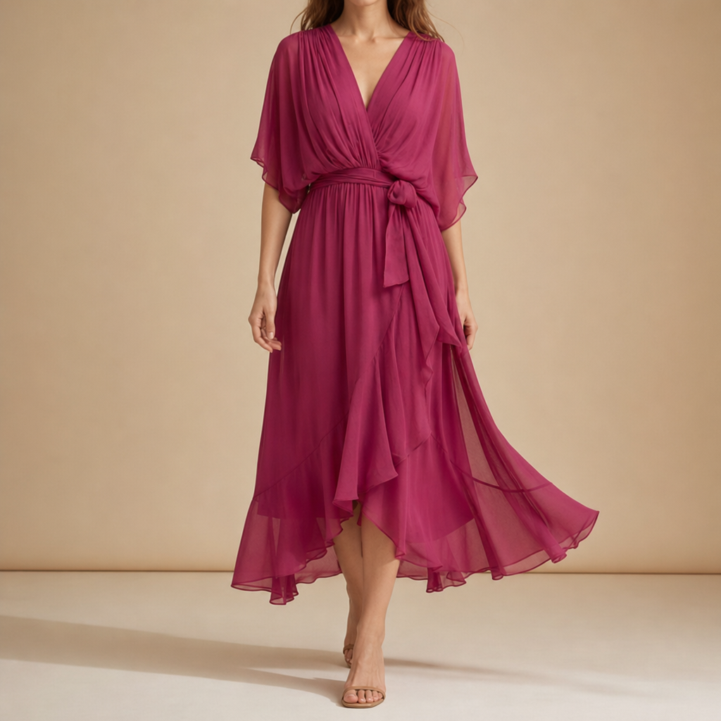 Roquebrune Wrap Midi Dress in Pink