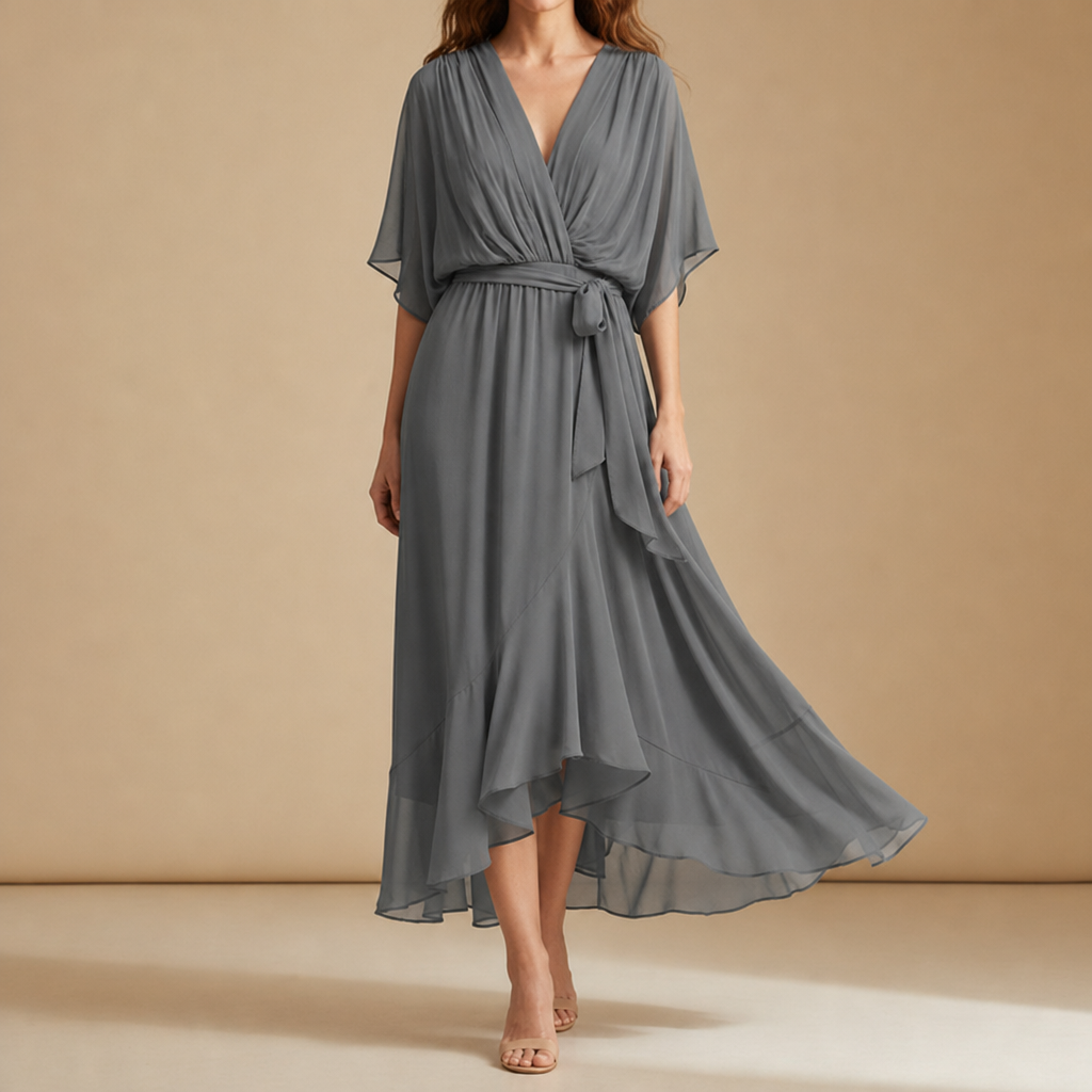 Roquebrune Wrap Midi Dress in Gray