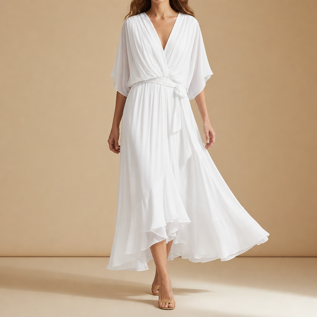 Roquebrune Wrap Midi Dress in White