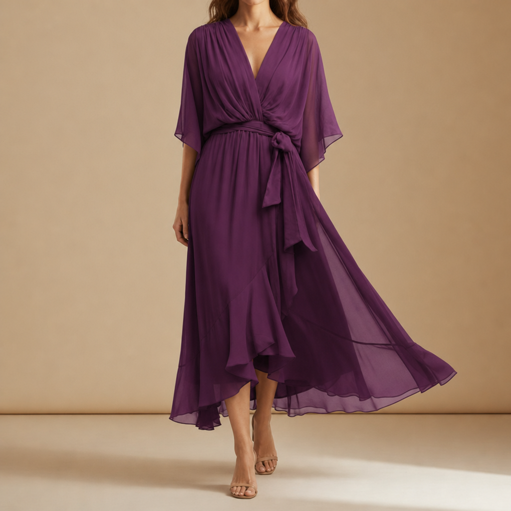 Roquebrune Wrap Midi Dress in Purple