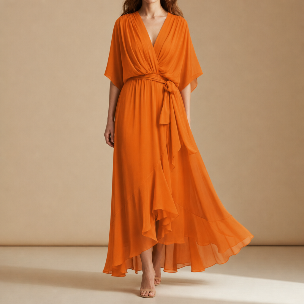 Roquebrune Wrap Midi Dress in Orange