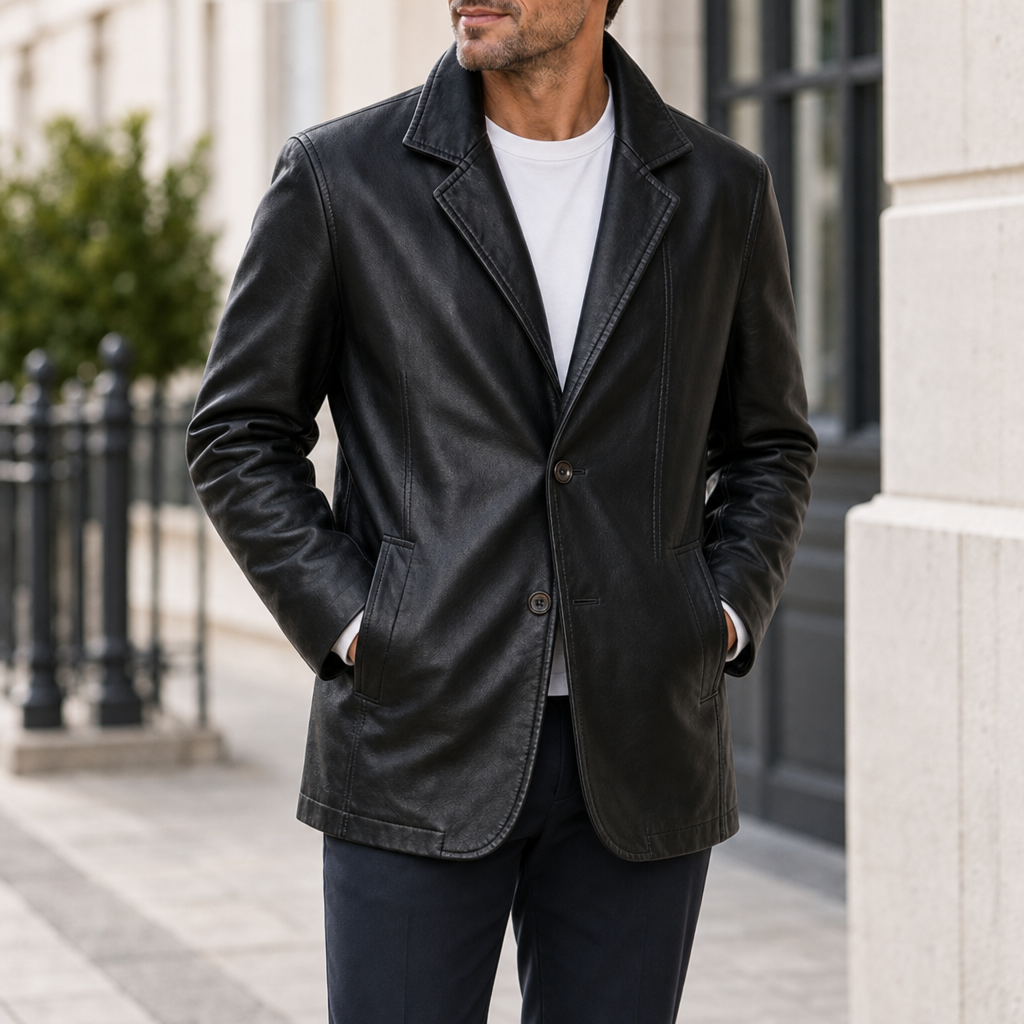 Roussillon Leather Blazer Jacket in Black