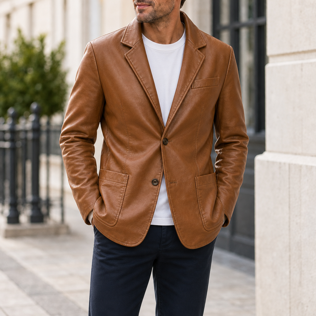 Roussillon Leather Blazer Jacket in Brown