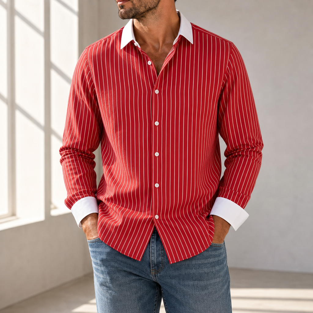 Rovinj Striped Contrast Collar Shirt in Red