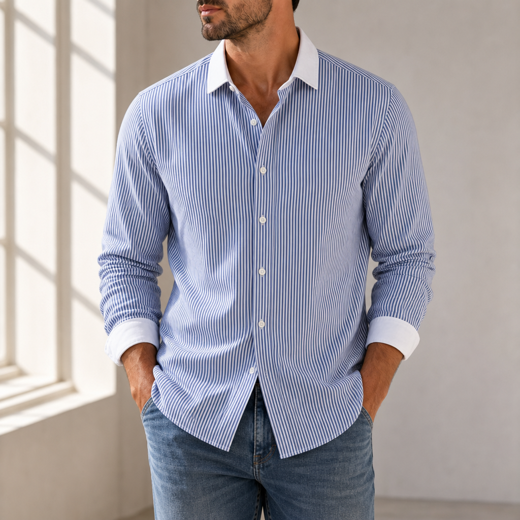 Rovinj Striped Contrast Collar Shirt in Blue