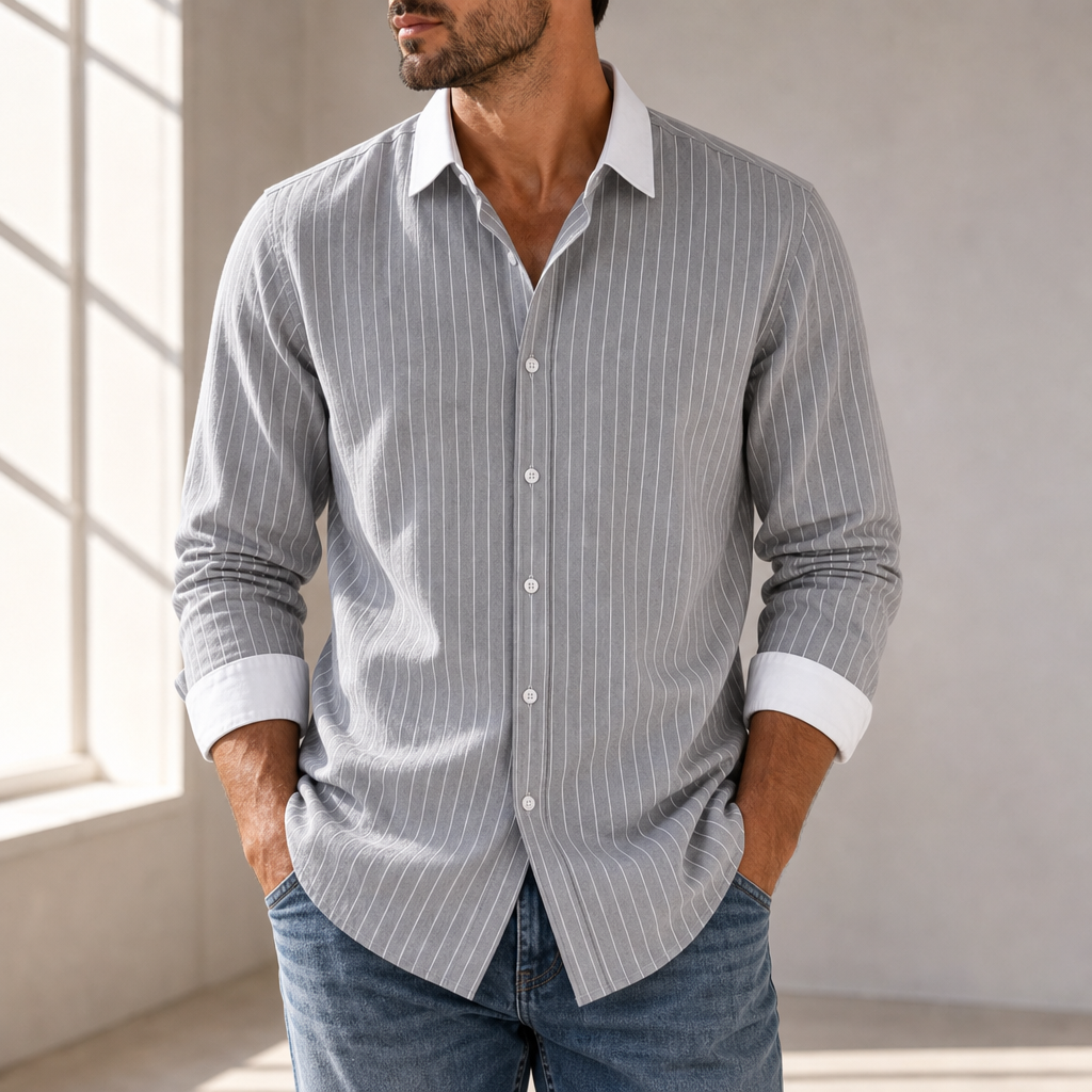 Rovinj Striped Contrast Collar Shirt in Gray