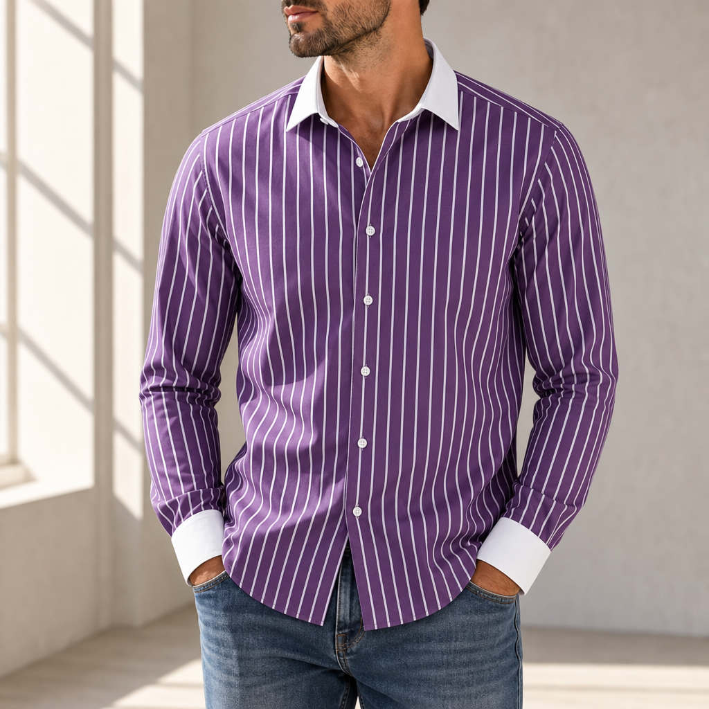 Rovinj Striped Contrast Collar Shirt in Purple