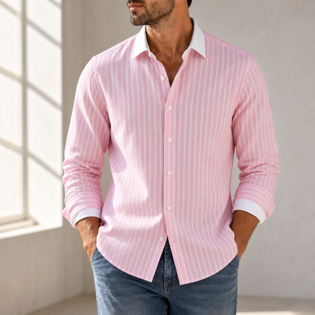 Rovinj Striped Contrast Collar Shirt in Pink