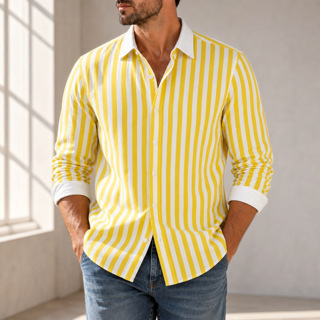 Rovinj Striped Contrast Collar Shirt in Yellow
