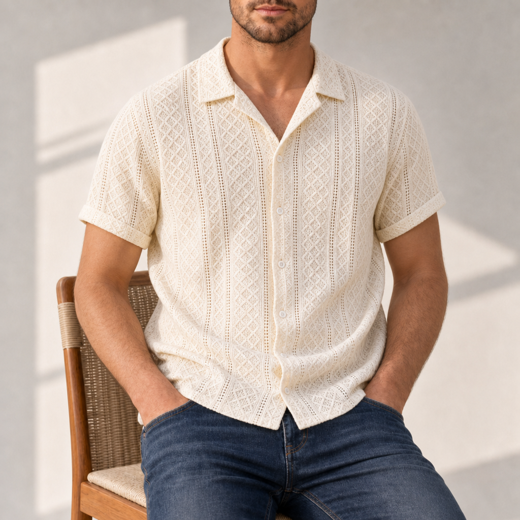 Salamanca Textured Knit Shirt in Beige