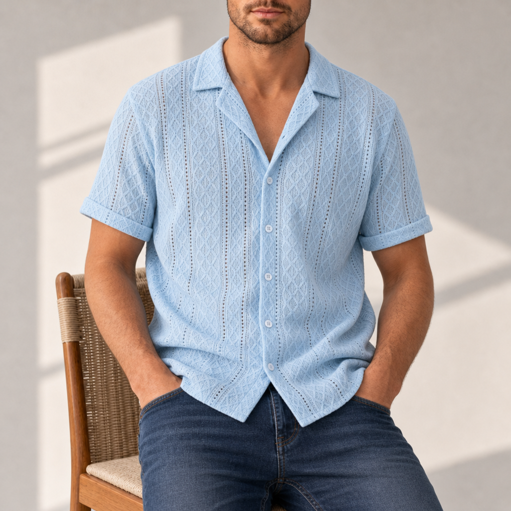 Salamanca Textured Knit Shirt in Light Blue