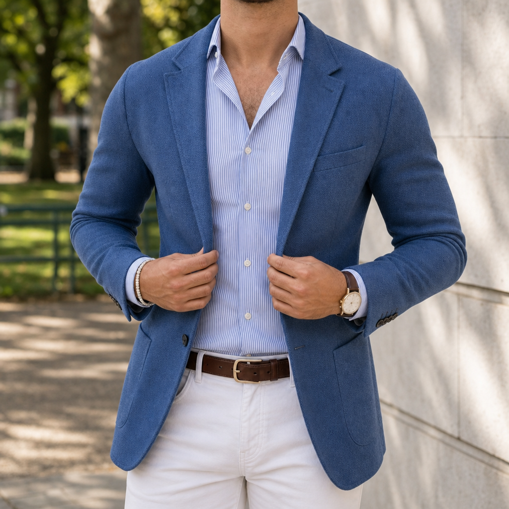 Samos Knit Tailored Blazer in Blue