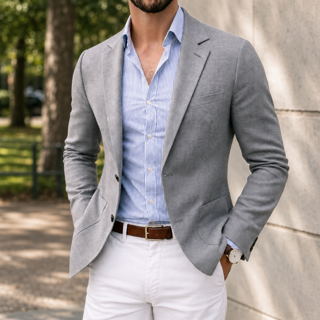 Samos Knit Tailored Blazer in Silver
