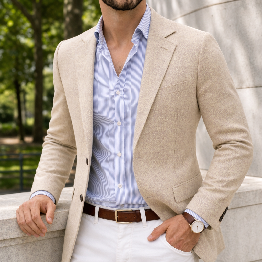 Samos Knit Tailored Blazer in Beige