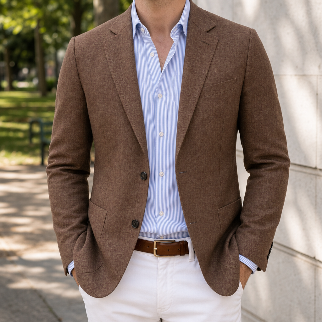 Samos Knit Tailored Blazer in Brown
