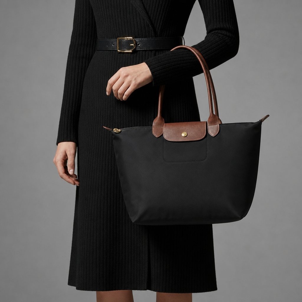 Serifos Leather Trim Tote Bag in Black