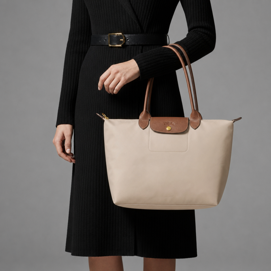 Serifos Leather Trim Tote Bag in Beige