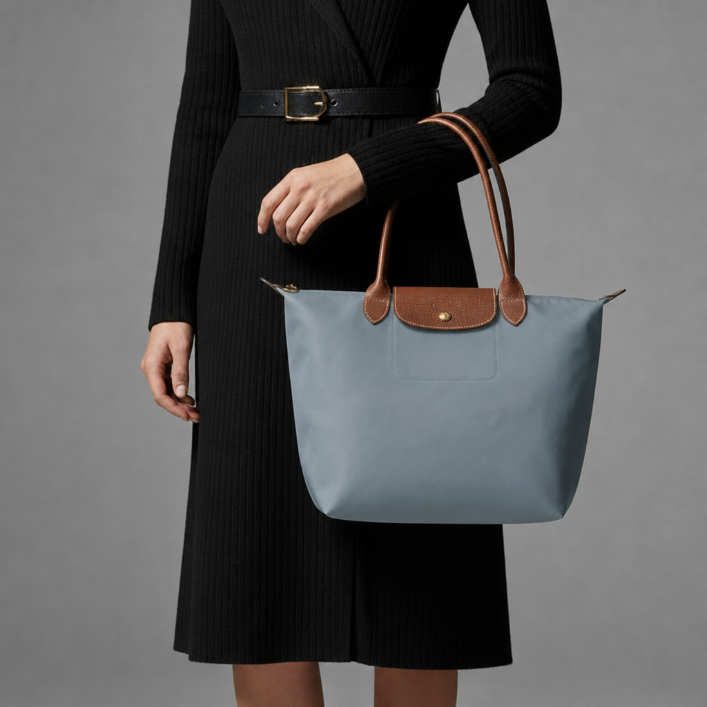 Serifos Leather Trim Tote Bag in Dusty Blue
