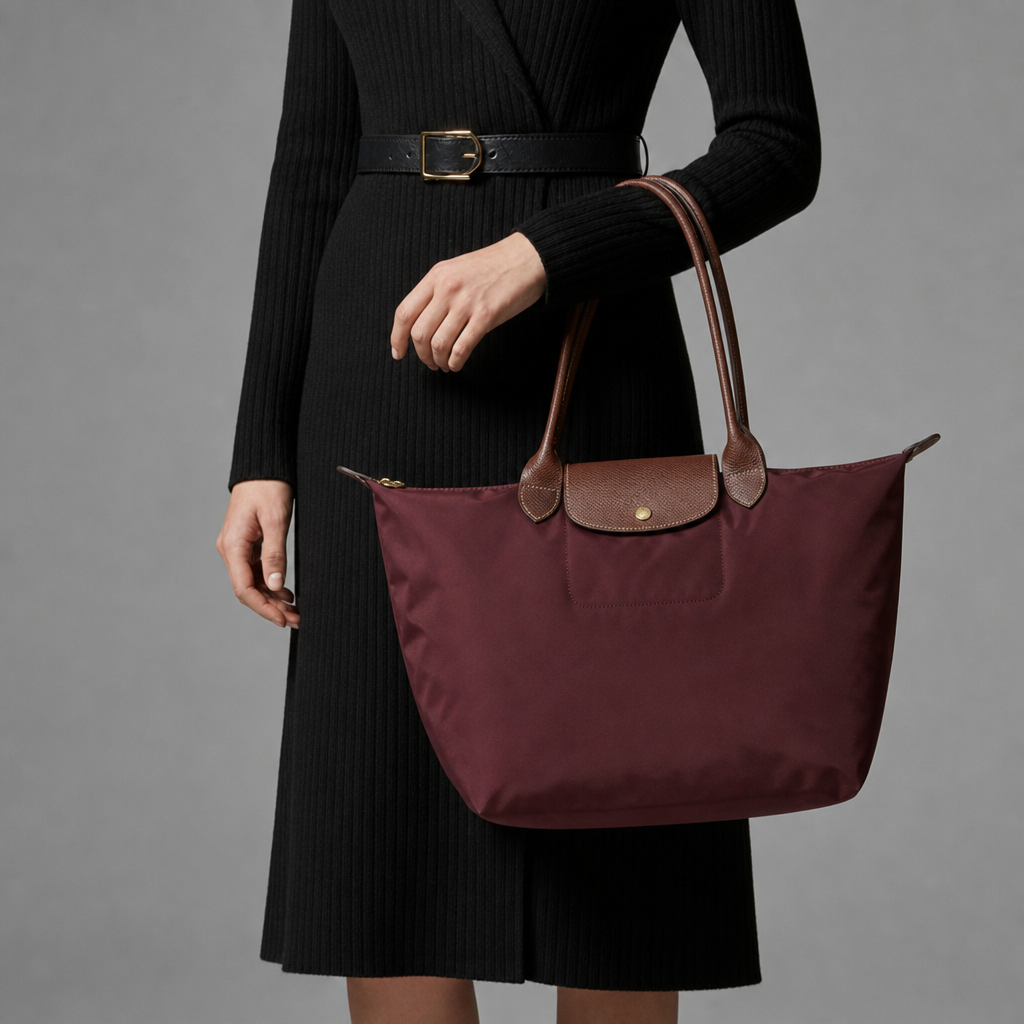 Serifos Leather Trim Tote Bag in Burgundy