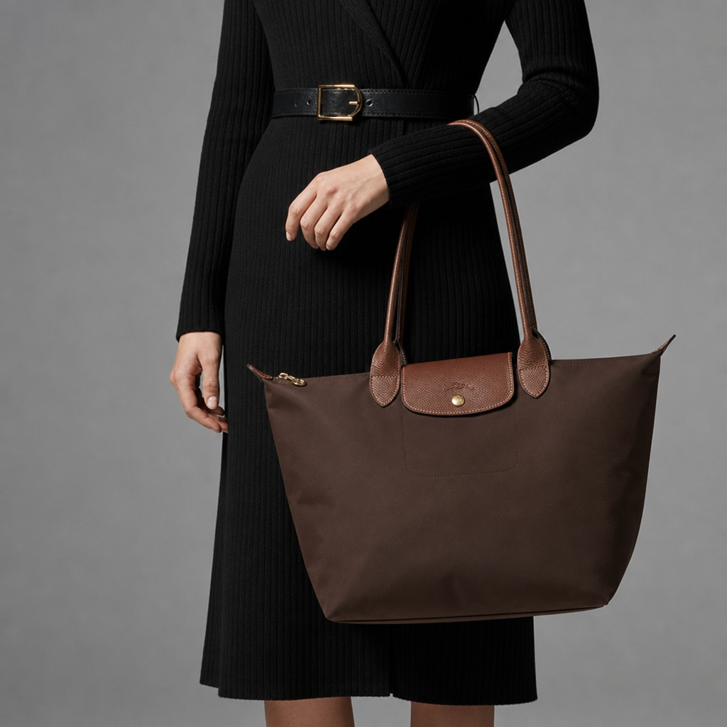 Serifos Leather Trim Tote Bag in Brown