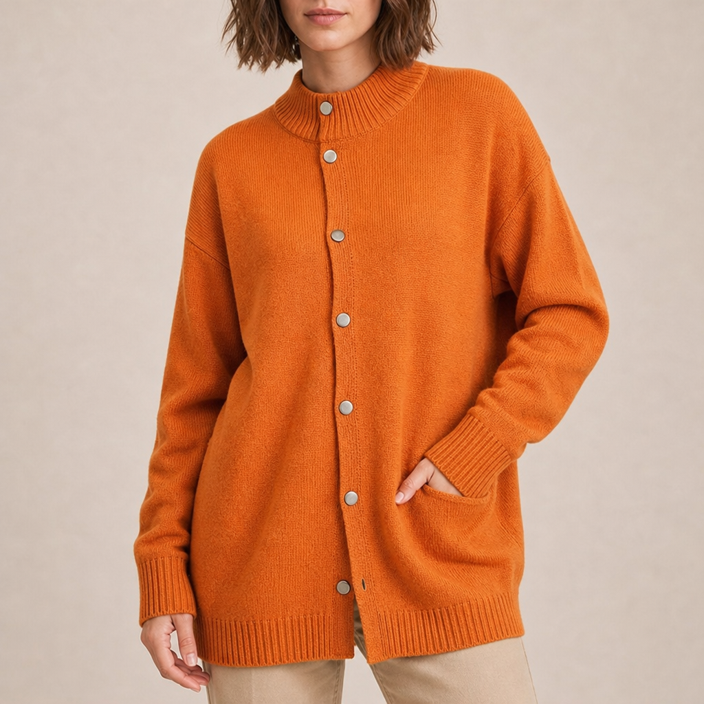Sete Longline Button-Front Cardigan in Orange