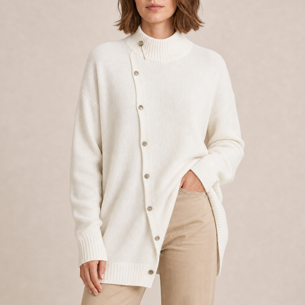 Sete Longline Button-Front Cardigan in White