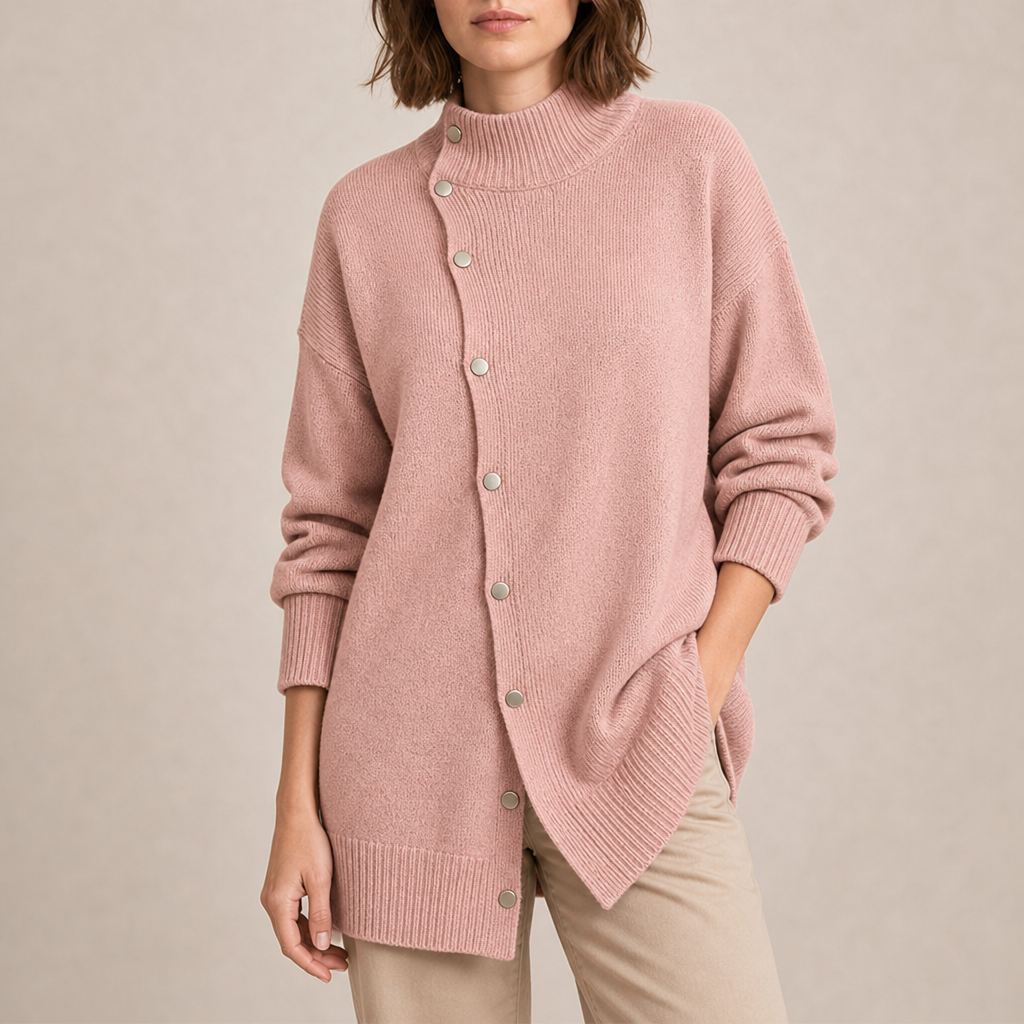 Sete Longline Button-Front Cardigan in Pink
