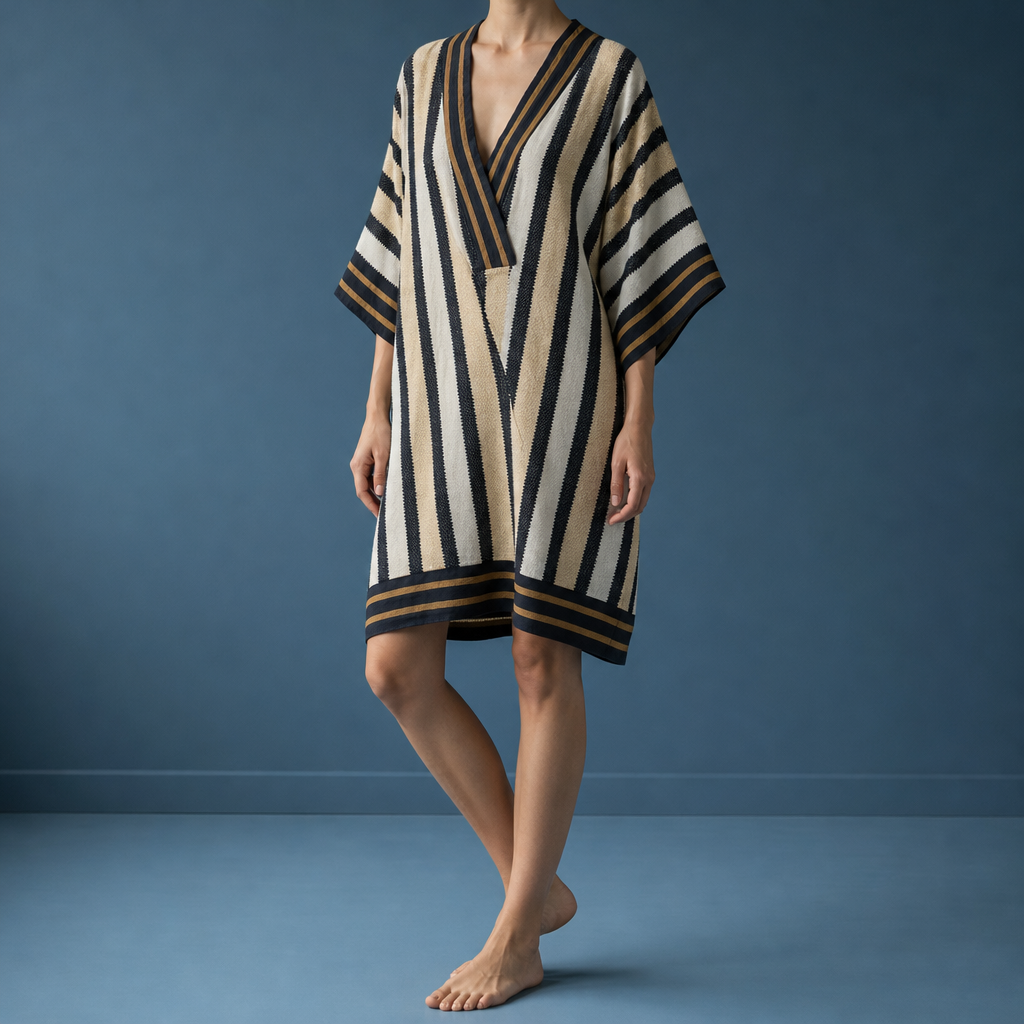 Siena Striped Trim Tunic Dress in Aegean Shadow
