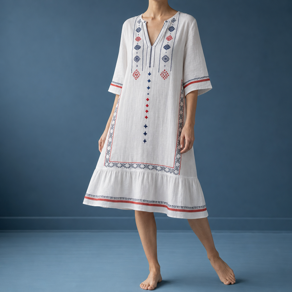 Siena Striped Trim Tunic Dress in Island Heritage