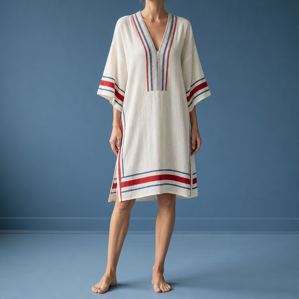 Siena Striped Trim Tunic Dress in Desert Coast