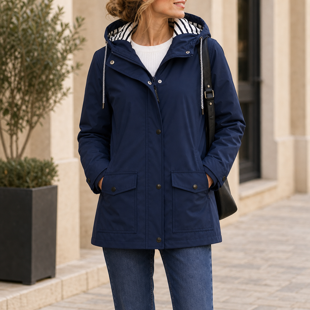 Sintra Hooded Rain Jacket in Navy Blue