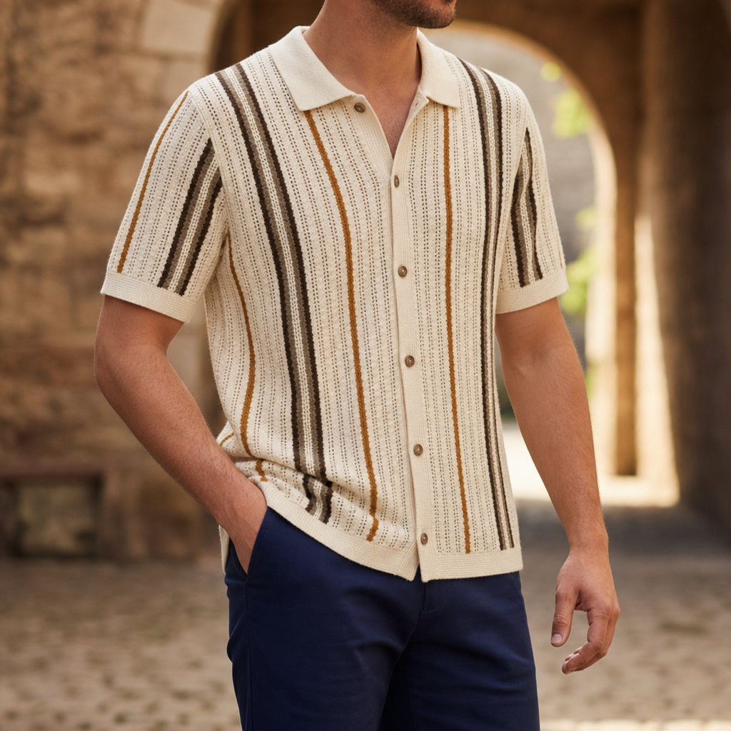 Skopelos Striped Knit Polo in Cream