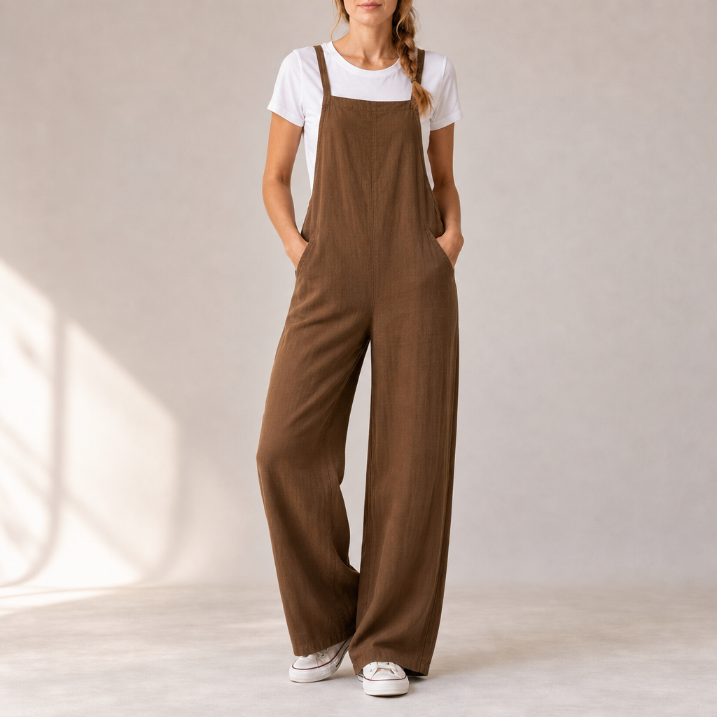 Skopelos Wide-Leg Bib Jumpsuit in Brown