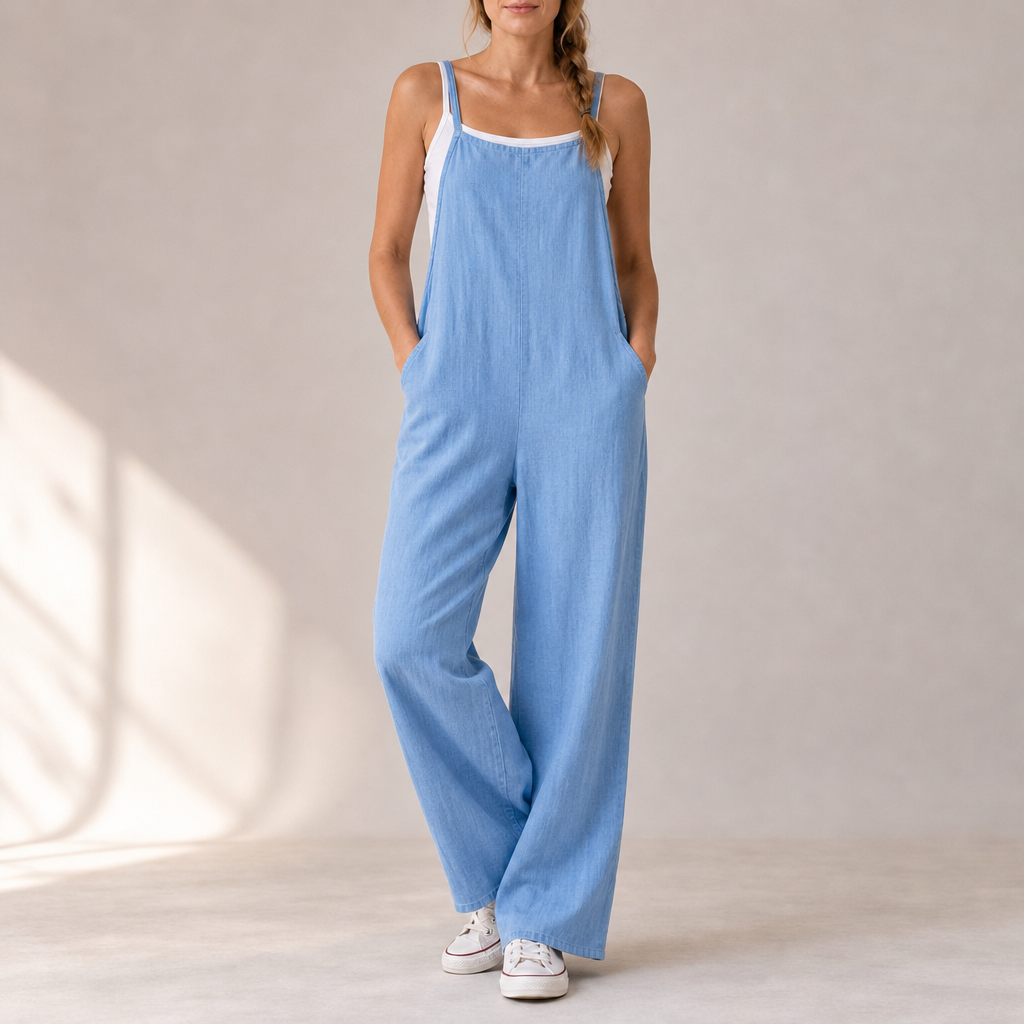 Skopelos Wide-Leg Bib Jumpsuit in Blue