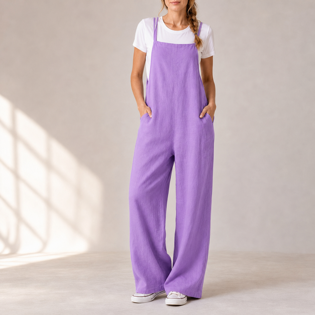Skopelos Wide-Leg Bib Jumpsuit in Purple