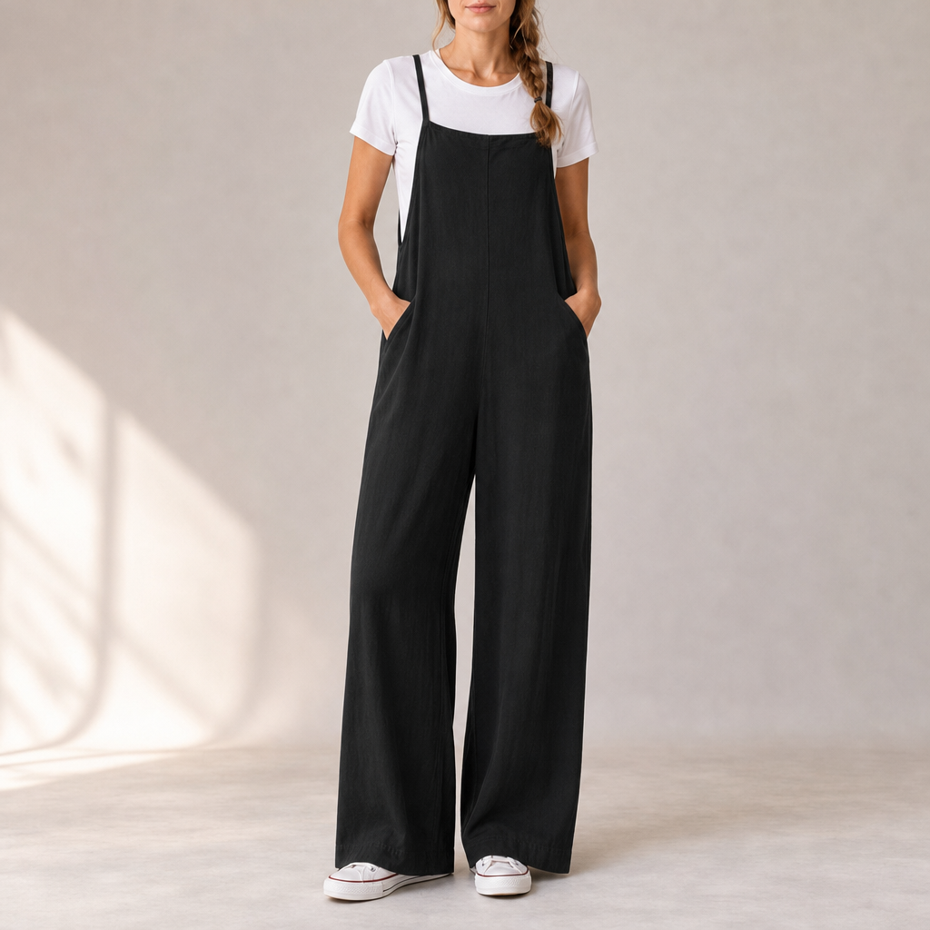 Skopelos Wide-Leg Bib Jumpsuit in Black