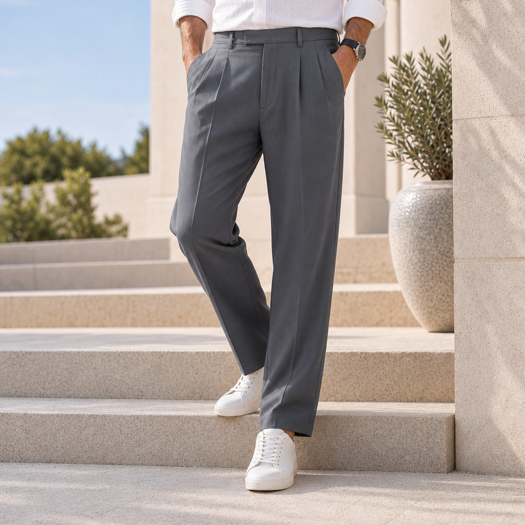 Skyros Pleated Wide-Leg Pants in Dark Gray