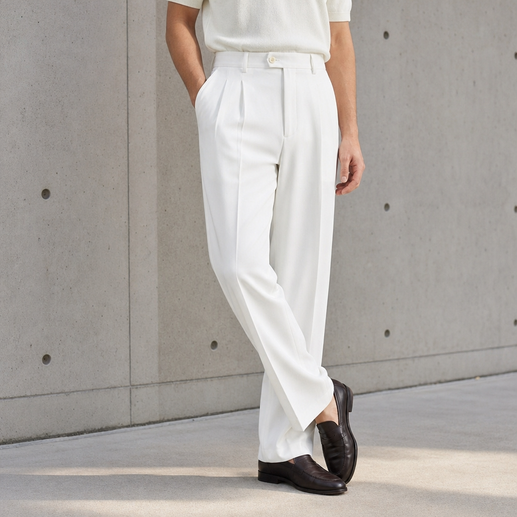 Skyros Pleated Wide-Leg Pants in White