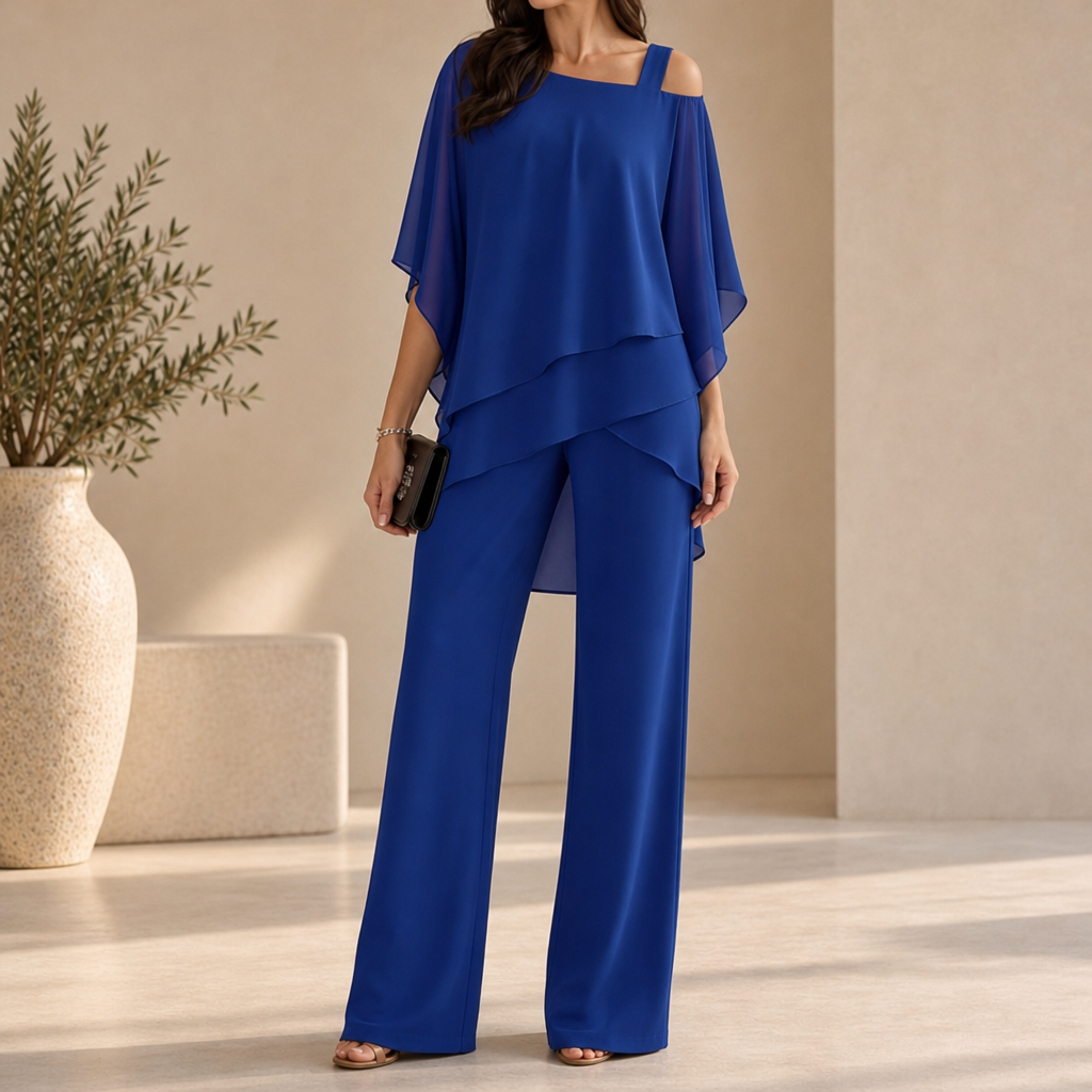 Sliema Layered Chiffon Pant Set in Blue
