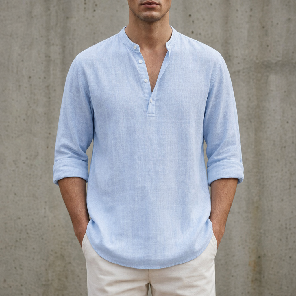 Soller Linen Henley Shirt in Blue